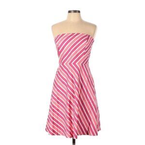Ann Taylor Pink White Striped Strapless Dress Size 10 Petite Preppy Summer